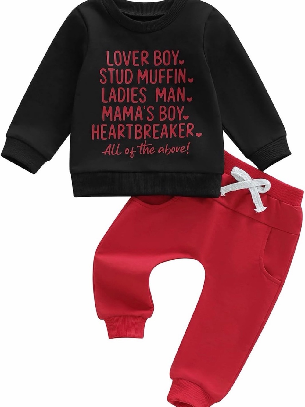 Kids Two-Piece Sweatshirt & Jogger Set - Black Top, Red Bottom